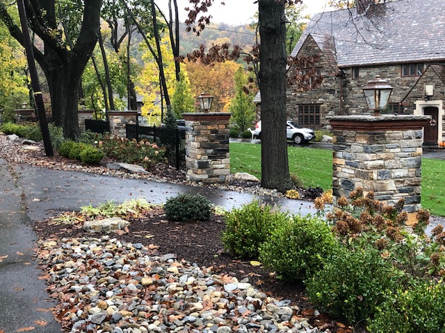 Hand-laid stone entrance pillars in the Lehigh Valley, PA